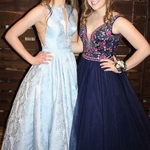 Sherry Hill prom dress. Sky blue with floral pattern. Worn once.